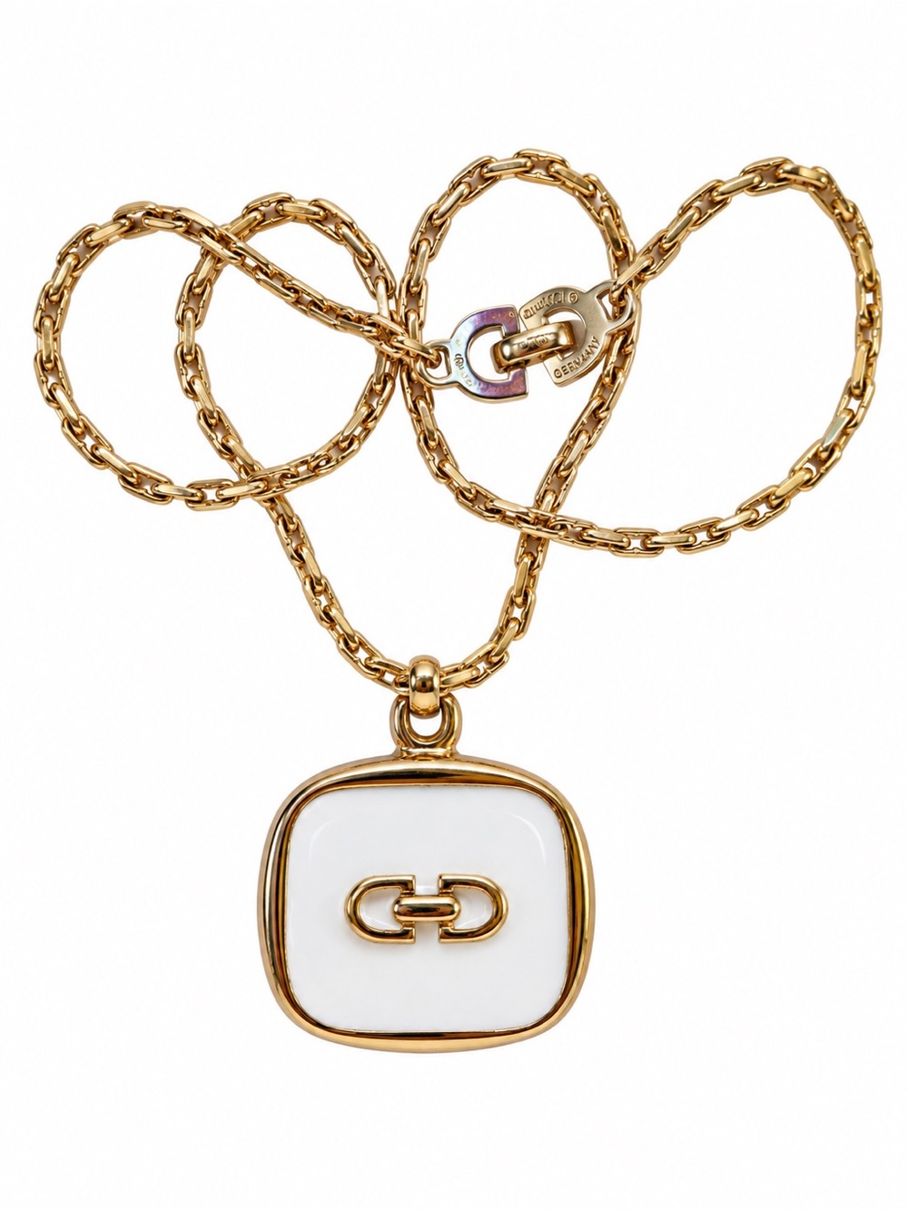 Christian Dior Vintage CD Logo Enamel Gold/White Pendant Necklace